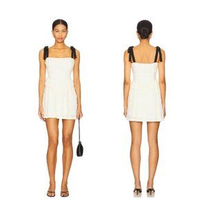 More to Come Margo Tie Strap Mini Lace Dress in Beige and Black